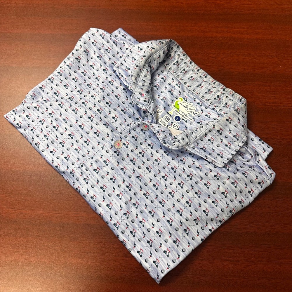 Tailor Byrd Golf Polo Shirt Mens Large Golf Cart All Over Print FLAW